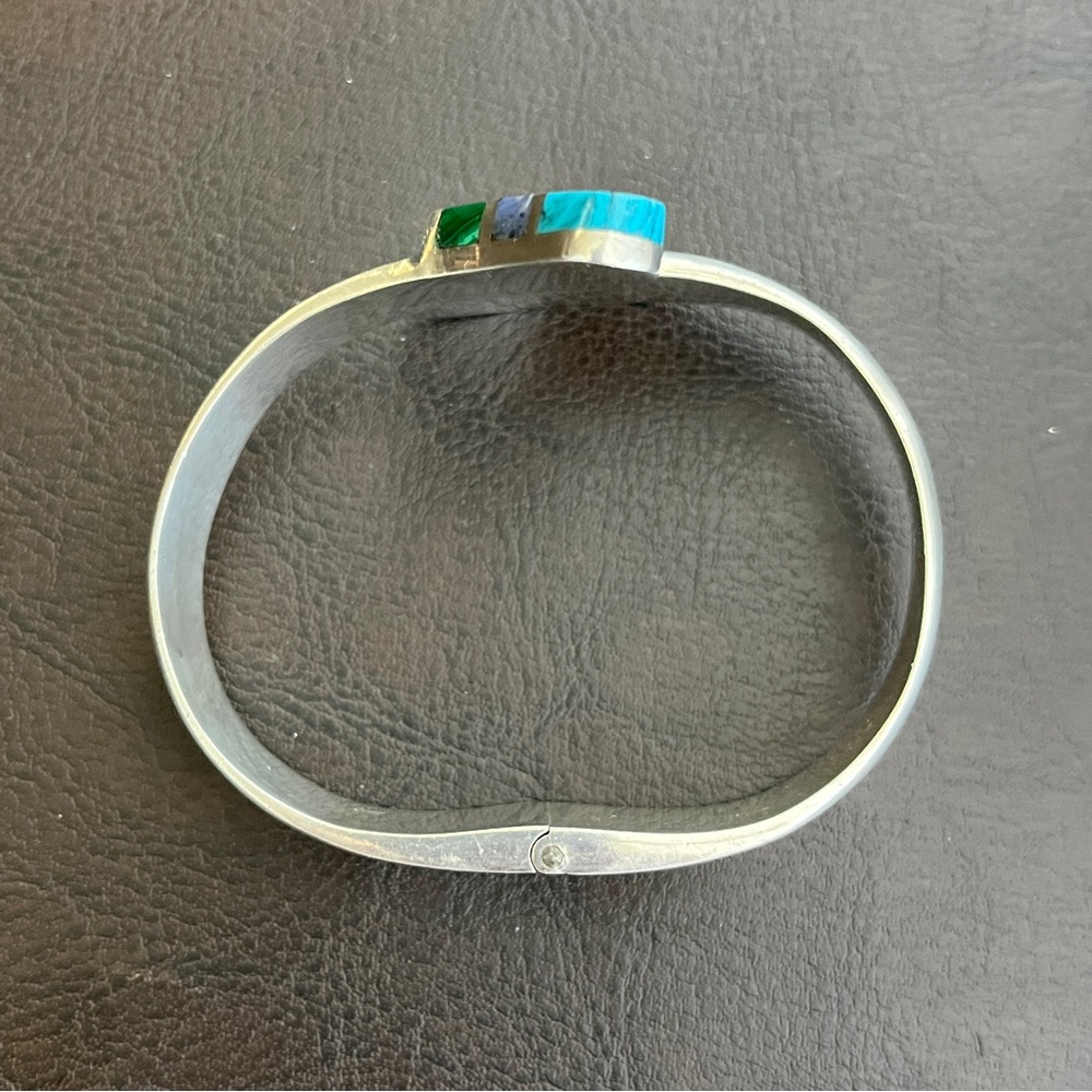 Vintage 54 gram Taxco Mexico sterling multi stone hinged snake bracelet - Picture 8 of 15